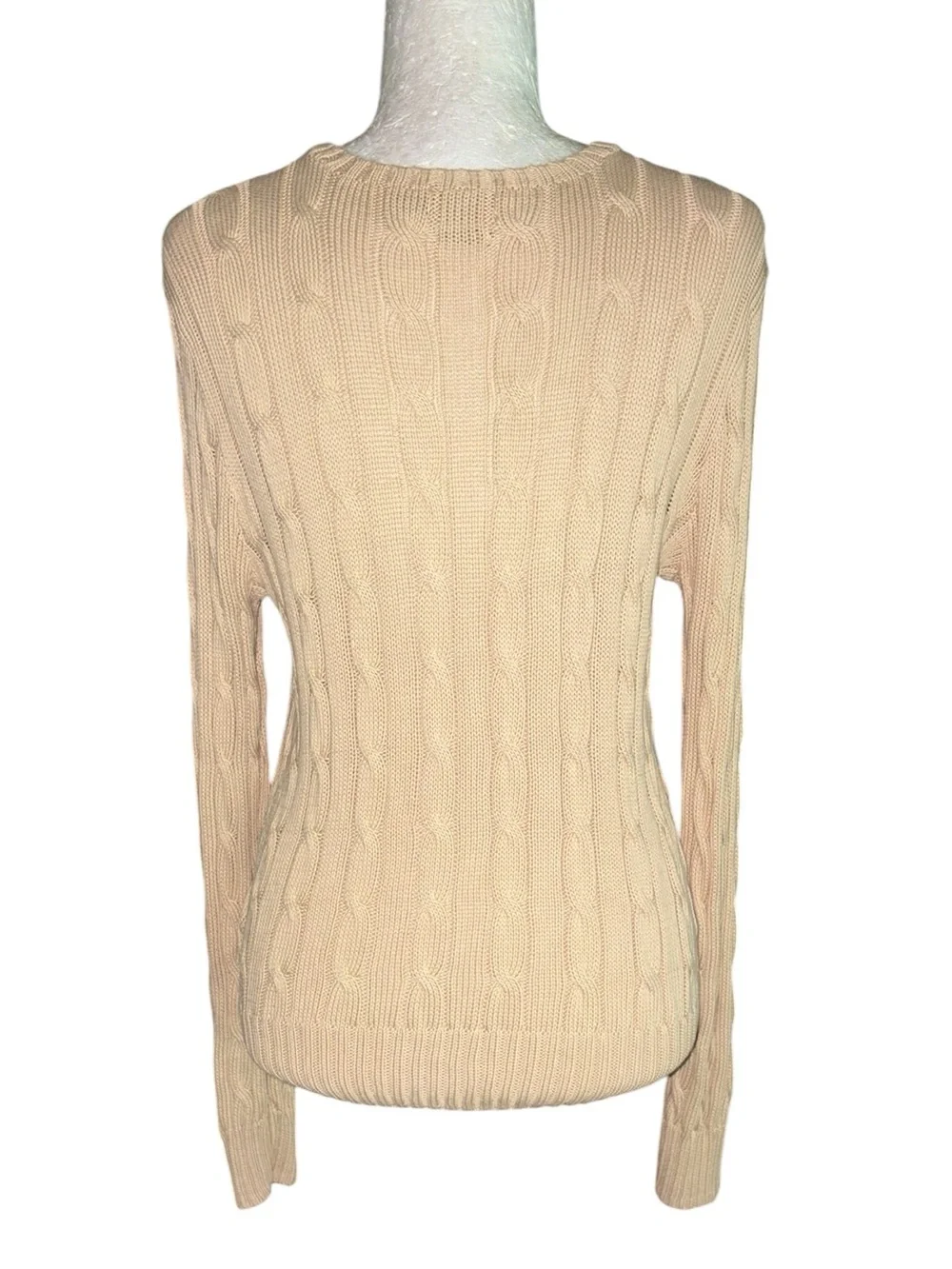 Ralph Lauren Polo Beige Cable Knit Crewneck Cotton Sweater - L
